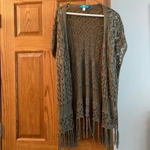 Buttons Sweater. Crocheted vest. Dark green